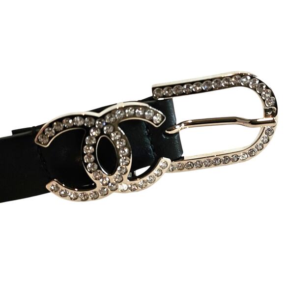 Chanel Black Leather CC Crystals Buckle Belt - Picture 8 of 9